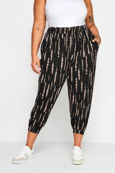 Yours Pantalones Bombachos Capri Negros Con Estampado Tie Dye, Mujer Curvy Y Tallas Grandes, Yours