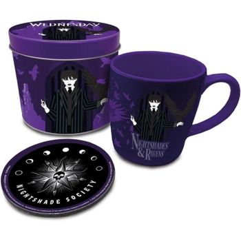 Set Lata Regalo Wednesday Nightshades & Ravens Taza, Posavasos Y Lata 315 Mls