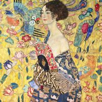 arte klimt cuadro la dama con abanico impresion sobre lienzo 50x50cm