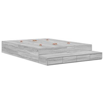 Cama Con Almacenamiento Gris Sonoma 140 Cm Madera De Ingeniería Vidaxl