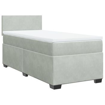 Cama Individual | Cama De Adulto | Cama Box Spring Con Colchón Terciopelo Gris Claro 100x200 Cm
