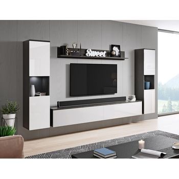 Conjunto De Muebles De Salón Paris Xl, Juego De Muebles De Salón, Mueble De Tv, Sin Iluminación Led, Color Matera/blanco Brillo