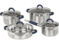 set de ollas - jata hogar bc 8 4 piezas acero inoxidable con tapas vidrio apto para todo