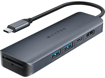 Hub - Hyper HD4002GL, 6 puertos, USB-A, USB-C, HDMI 4K, SD, Gris