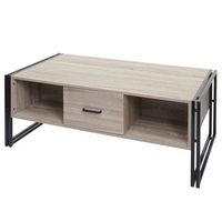 mesa de centro con dos cajones y cuatro compartimentos de almacenamiento 45x110x60 cm mdf aspecto roble y metal 040008424