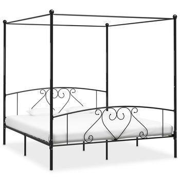 Estructura Cama Con Dosel Sin Colchón Metal Negro 180x200 Cm Vidaxl