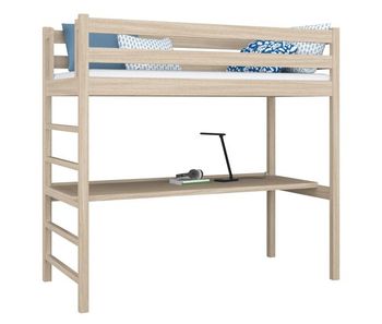 Cama alta de roble con escritorio n01 roble blanqueado