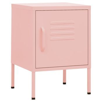 Pack 2 Uds Mesitas De Noche | Mesa Auxiliar | Mesilla Rosa Acero 35x35x51 Cm