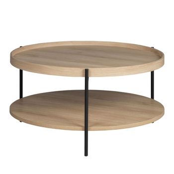 Mesa baja redonda de madera y metal ø80cm - madera clara