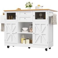 isla de cocina blanca tipo carrito de cocina con ruedas encimera plegable y cajones 140x70x935cm mdf y metal