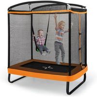2 en 1 cama elastica infantil con columpio costway capacidad de 100 kg 190 x 122 x 210 cm negro y naranja