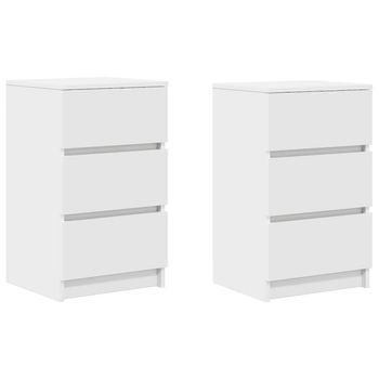 Pack 2 Uds Mesillas De Noche | Mesita De Noche Con 3 Cajones Blanco 39x35x65 Cm