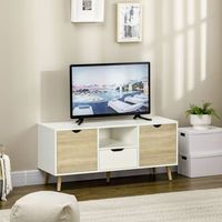 mueble de tv homcom 110x40x50 cm blanco y madera natural