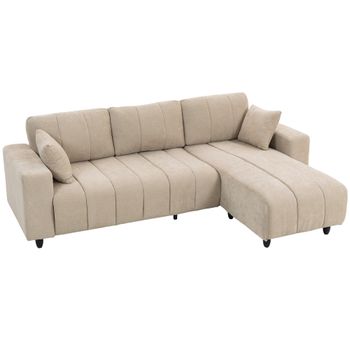 HOMCOM Sofá Chaise Longue Reversible de 3 Plazas 2 Almohadas Tapizado en Lino Marco de Acero 242x156x87 cm Beige   Aosom España