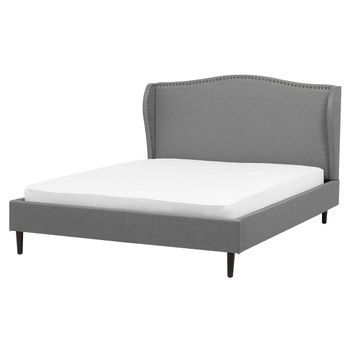 Cama Doble Tapizada Beige 160 X 200 Cm Con Somier Y Cabecero Estilo Glamour Colmar