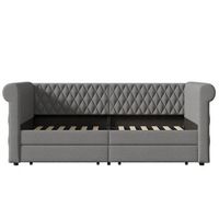 sofa cama con 2 cajones de tela de lino 90x200cm con somier gris