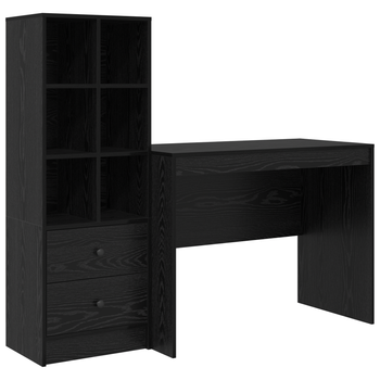 Escritorio | Mesa De Trabajo Con Cajón 2 Piezas Roble Negro