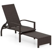 costway tumbona de jardin de ratan pe con respaldo ajustable 6 niveles otomana retractil y estructura metalica para patio terraza piscina