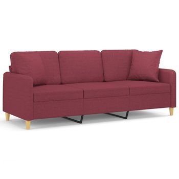Sofá De 3 Plazas Con Cojines Tela Rojo Tinto 180 Cm