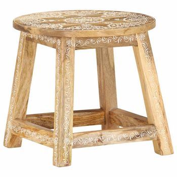 Taburete Pintado A Mano Madera Maciza De Mango 38x38x35 Cm Vidaxl