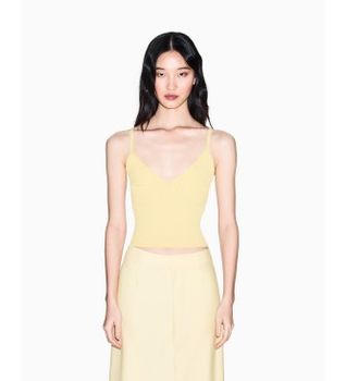A|X Armani Exchange para mujer. XW001902AF10352U2149 Top de punto amarillo (XS), Casual, Viscosa, Sin mangas / Tirantes