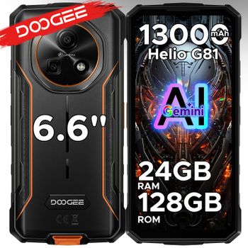 Teléfono Resistente DOOGEE Fire 5 Pro Gemini Ai, Batería de 13000 mAh, Helio G81, 24 GB de RAM (4+20), 128 GB de ROM, 6.6 Pulgadas, 90 Hz, Versión Global