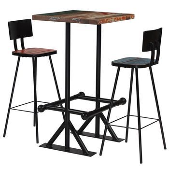 Set De Muebles De Bar 3 Pzas Madera Maciza Reciclada Multicolor Vidaxl