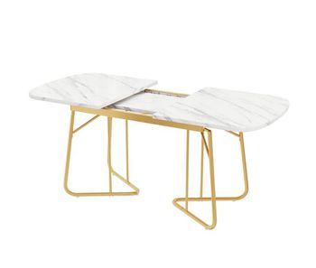 Mesa de comedor extensible rectangular 140-180máx cm de mdf,blanco+dorado