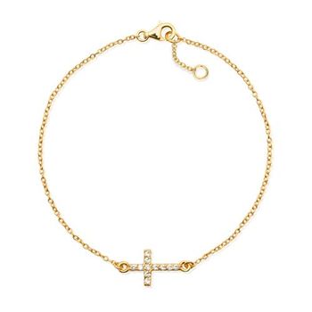 Pulsera de plata 925 chapada en oro colgante cruz