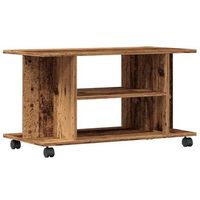 mueble de tv con ruedas madera ingenieria envejecida 80x40x45cm