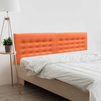 Dhome Cabecero De Polipiel Con 3 Hileras De Botones Cabezal Tapizado Cama Lujo (naranja, 180cm (2 Piezas))