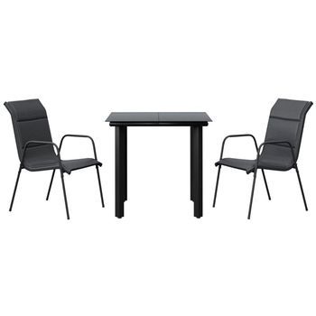Juego De Comedor Para Jardín 3 Uds | Conjunto Mueble Jardin Mesa Y Sillas Acero Y Textilene Negro