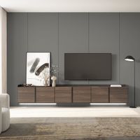 mueble tv efecto madera roble oscuro y negro 309x35x50cm colgado