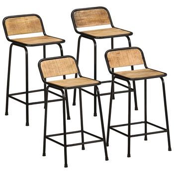 Taburetes De Barra 4 Uds | Taburetes Altos 46x35,5x80 Cm Madera Maciza De Mango Cfw7182103