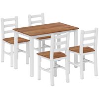 homcom conjunto de comedor de mesa y 4 sillas de madera de pino marron y blanco   aosom espana