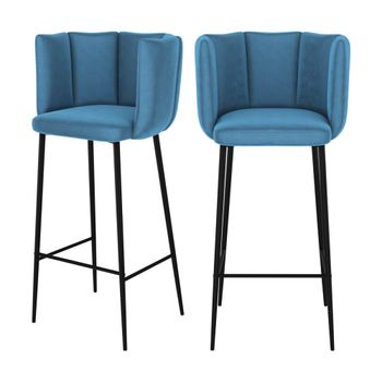 Set de 2 sillas de bar de terciopelo azul 75 cm