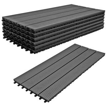 Noka - Suelo De Exterior Con Clip 90x30 Cm 6 Losetas Para Jardín, Patio, Terraza En Wpc Negro