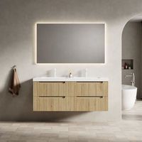 mueble de bano - suspendido - contrachapado y resina - roble blanco 120x46x53cm