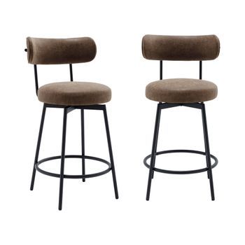 Taburete De Bar Asiento Giratorio Metal Y Polipiel, Set De 2, Marrón