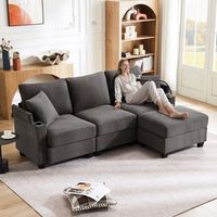 sofa en l convertible de 3 plazas con puff portavasos cargador usb y 2 cojines gris oscuro