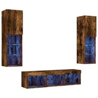 muebles tv  mueble de salon  gabinete de tv pared con led 5 pzas madera ingenieria roble ahumado
