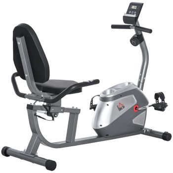 HOMCOM Bicicleta Estática Reclinada con Pantalla LCD y Volante de Inercia de 3 kg Resistencia Magnética 121,5-136x62,5x98 cm Gris   Aosom España