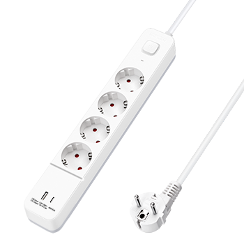 Aigostar Regleta alargador de 4 enchufes con cable de 3 metros e interruptor de USB+TYPE C