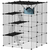 jaula grande para gatos interior de 4 niveles con 5 puertas 3 plataformas de salto 3 rampas hamaca 105x105x140 cm negro