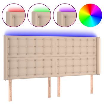 Cabecero Con Led Cuero Sintético Capuchino 183x16x118/128cm Vidaxl