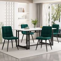 conjunto de mesa y 4 sillas - comedor - mdf terciopelo y metal - negro y verde 140x80cm