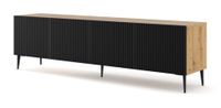mueble para tv efecto madera crema y negro led