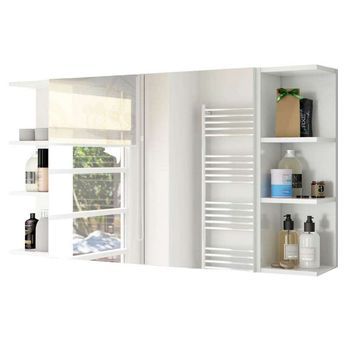 Pack Armarios Baño Color Blanco Brillo Aseo Almacenaje Mueble (1 Armario + 2 Estantes) 100x65x21 Cm