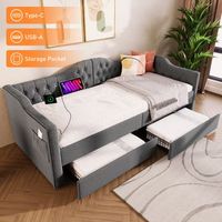cama tapizada de 90 x 200 cm con carga usb tipo c y 2 cajones sofa cama - tela de lino - gris