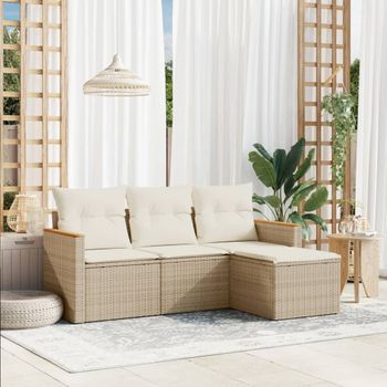 Conjunto De Sofás Jardín Con Cojines 4 Uds | Mueble Jardin Mesa Y Sillas Ratán Sintético Beige Cfw698345